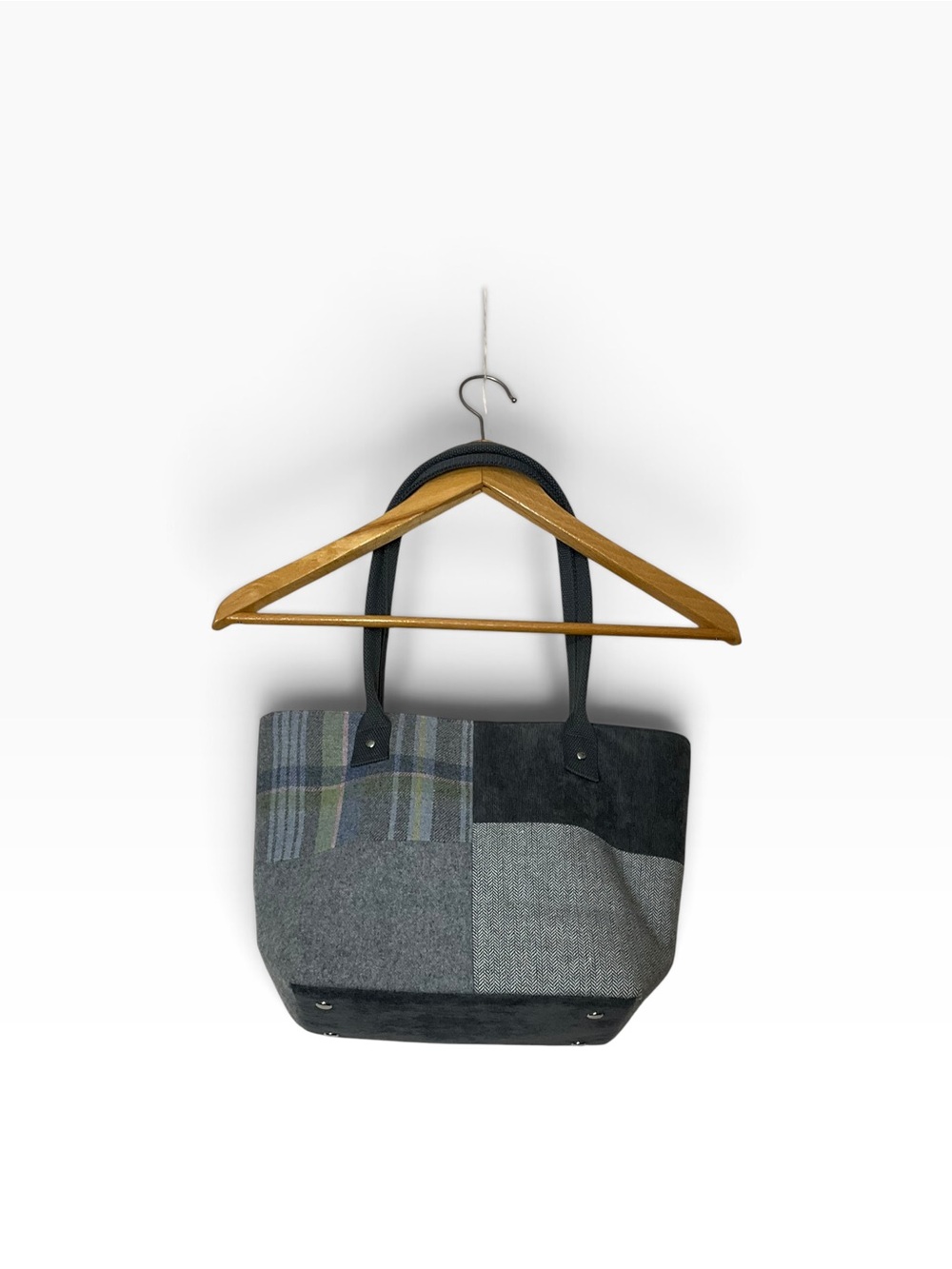 EARTH SQUARED Tote Bag/ Purse Scottish Tweed Patchwork Gray Pink Fair Trade NWT - Picture 8 of 12